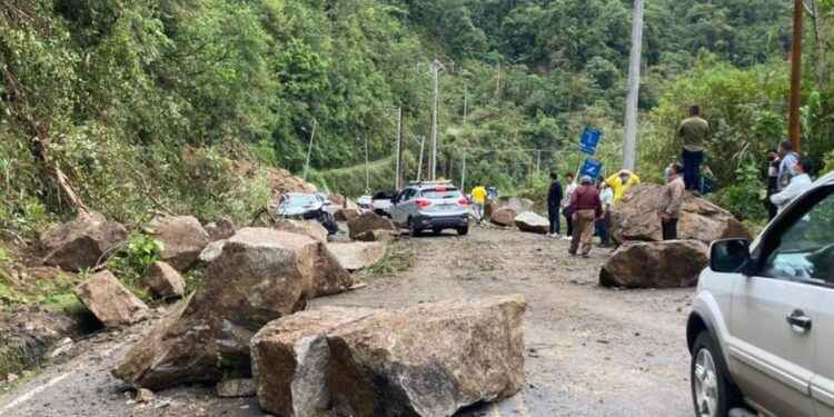 Piedras de gran tamaño que bajaron hasta la vía, obstaculizaron la movilidad.