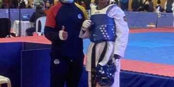 Joceline Caicedo, en Colombia junto a Jairo Rojas luego de ganar la medalla de oro en el campeonato Copa Fuerzas Armadas de Colombia.