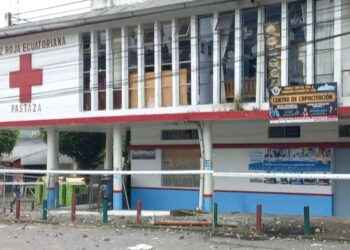 Edificio de la Cruz Roja en Puyo, una víctima más de las protestas.